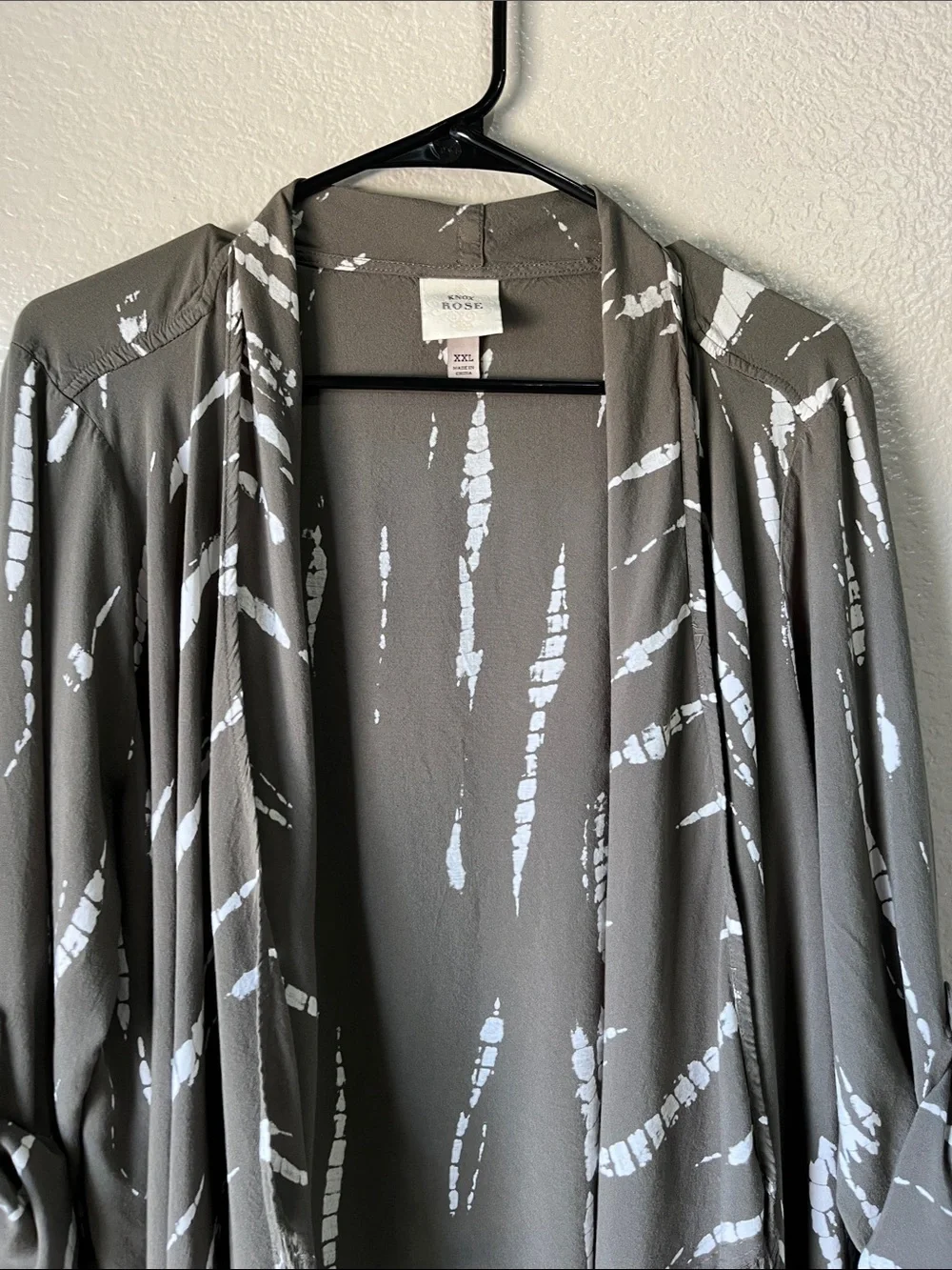 Knox Rose Olive White Fringe Open Cardigan Sz XXL Boho Flowy Fringe Chic